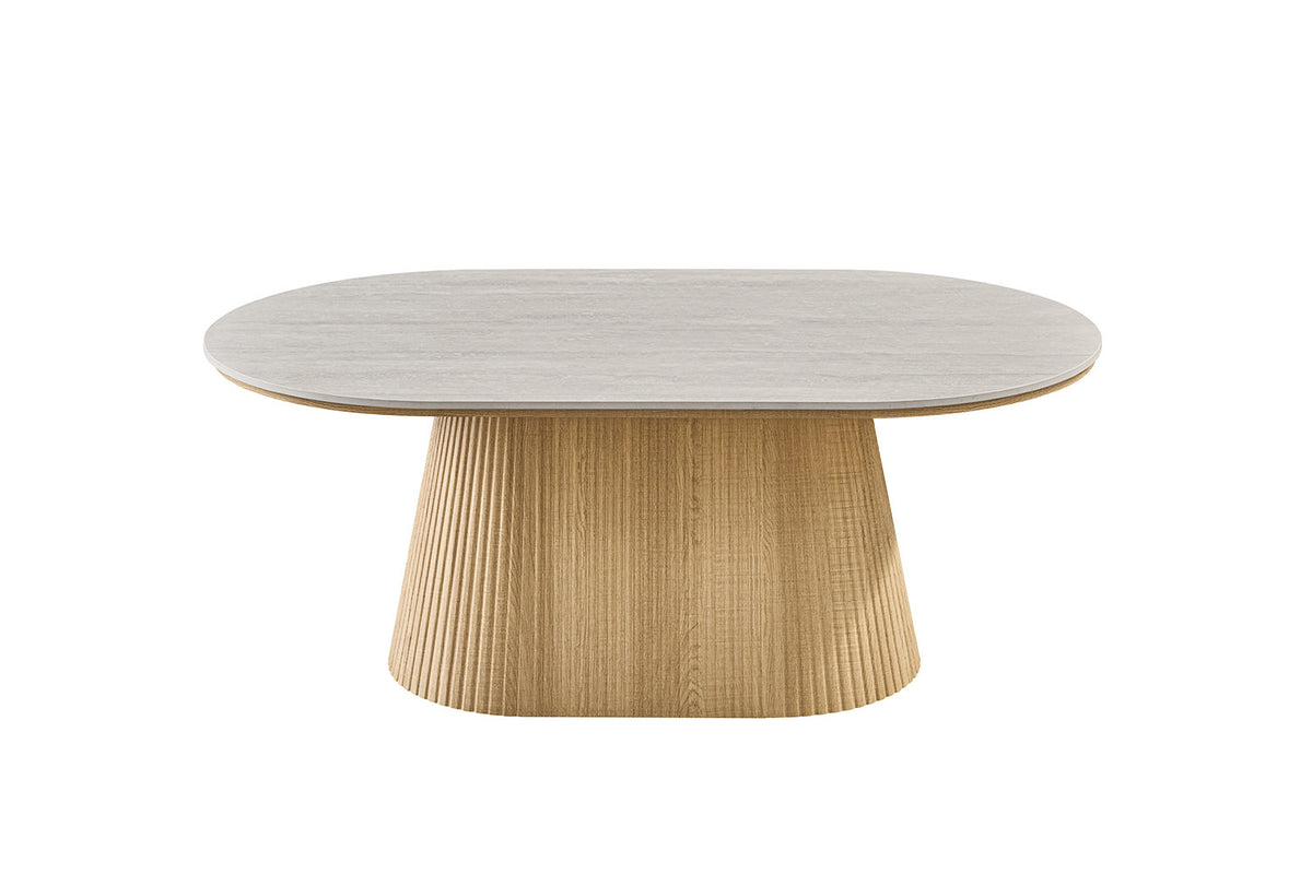 Rousseau - Ovale Salontafel Vigo - Naturel Eik - Barok Grijs - 44 x 120 x 70 cm