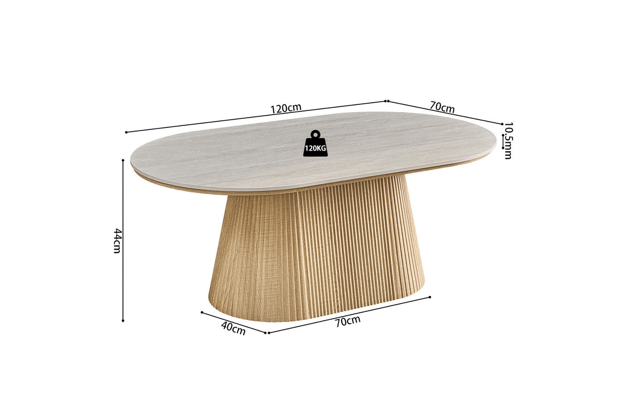 Rousseau - Ovale Salontafel Vigo - Naturel Eik - Barok Grijs - 44 x 120 x 70 cm