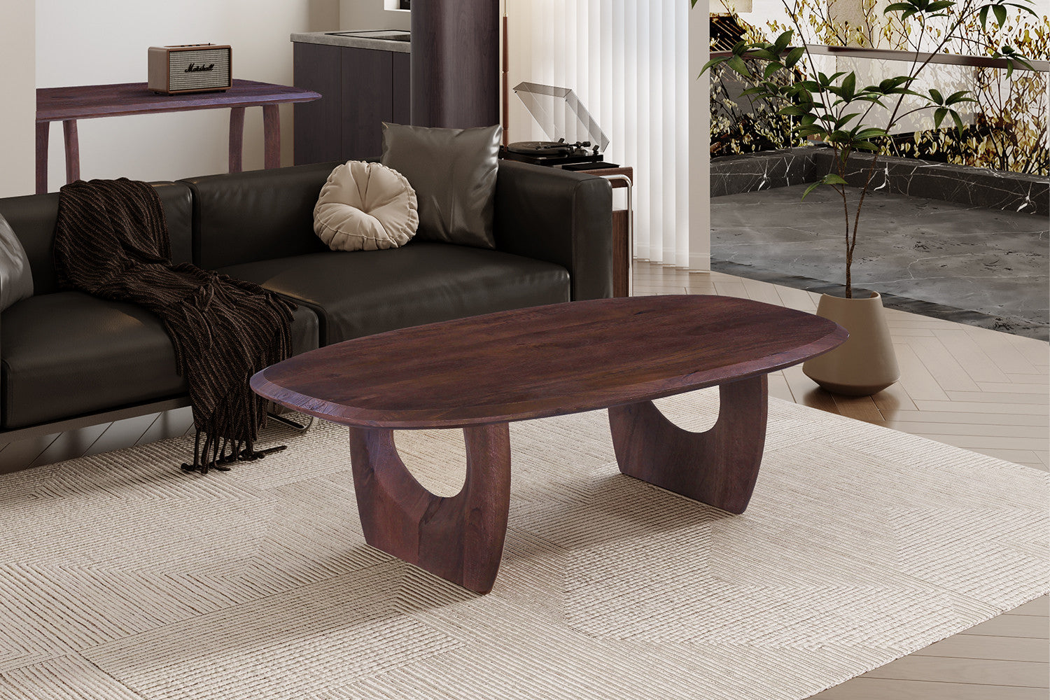 Rousseau - Salontafel Braga -Ovaal donkerbruin - 40x130x70 cm