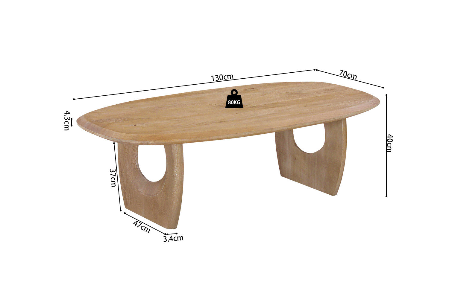 Rousseau - Table basse Braga - Ovale Bois de mangue - 40x130x70 cm