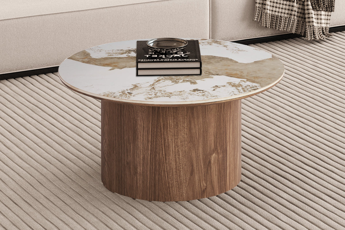 Rousseau - Table basse ronde Evora - Pierre Pandora brillante - 40 x 80 x 80 cm