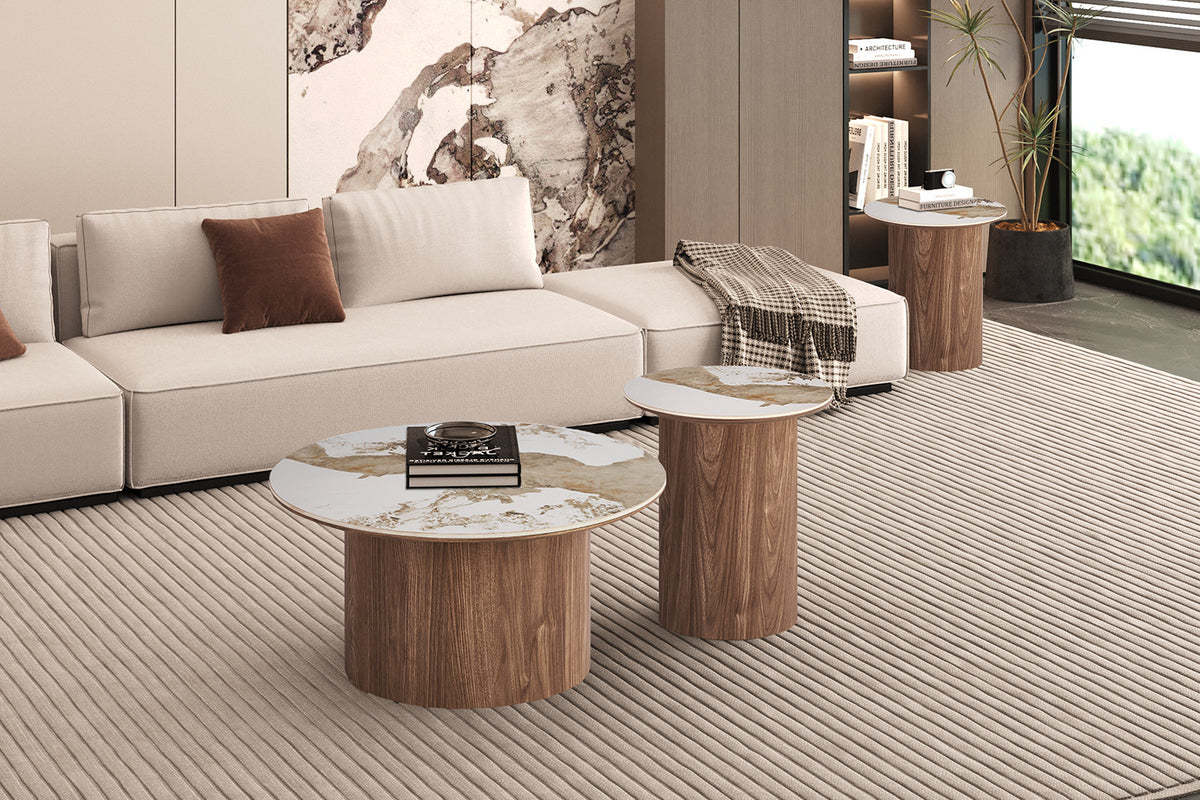 Rousseau - Ronde Salontafel Evora - Glanzende Pandora-steen - 40 x 80 x 80 cm