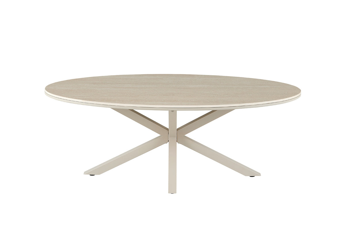 Rousseau - Table basse ovale danoise Noa - Pierre Beige Baroque - Pied Gris - 45 x 130 x 70 cm