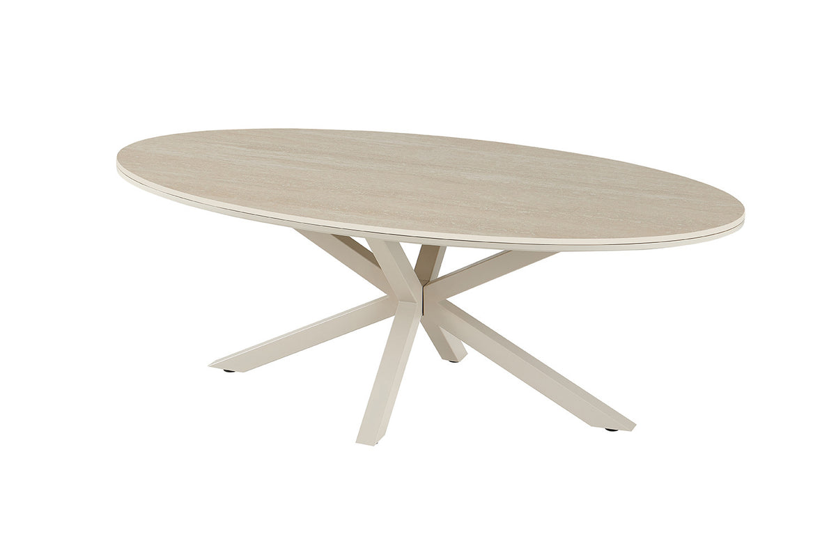 Rousseau - Table basse ovale danoise Noa - Pierre Beige Baroque - Pied Gris - 45 x 130 x 70 cm