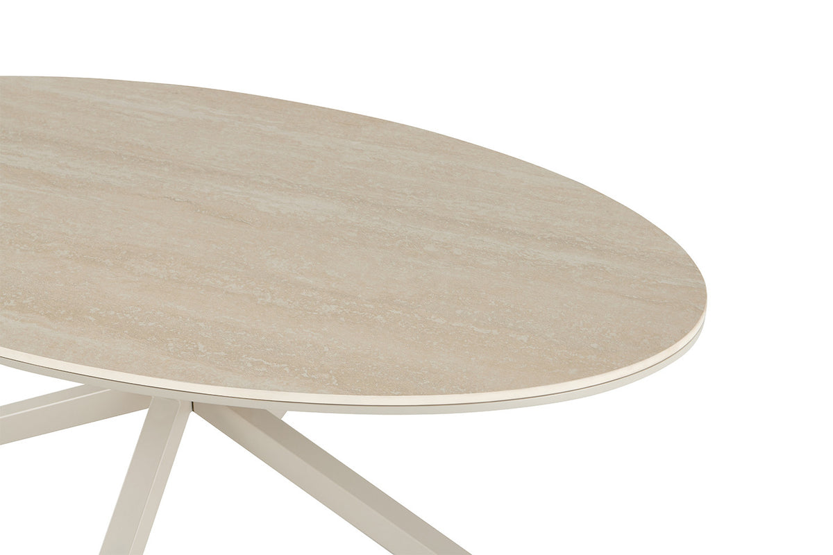 Rousseau - Table basse ovale danoise Noa - Pierre Beige Baroque - Pied Gris - 45 x 130 x 70 cm