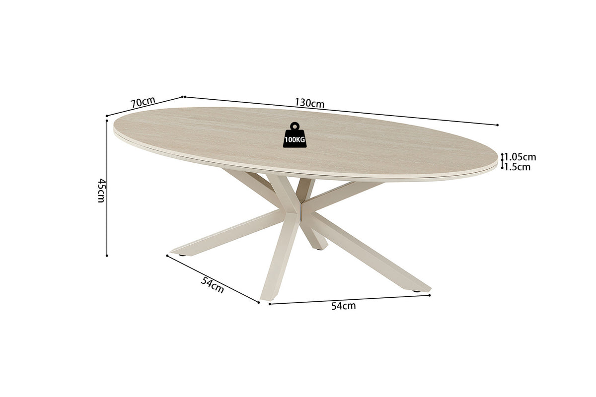 Rousseau - Table basse ovale danoise Noa - Pierre Beige Baroque - Pied Gris - 45 x 130 x 70 cm