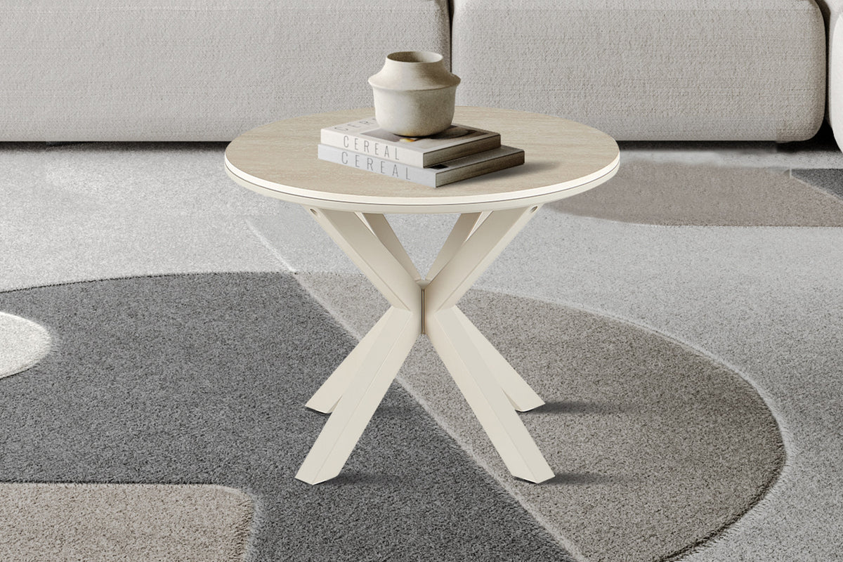 Rousseau - Table basse ronde Noa - Pierre Beige Baroque - Pied Gris - 46 x 60 x 60 cm