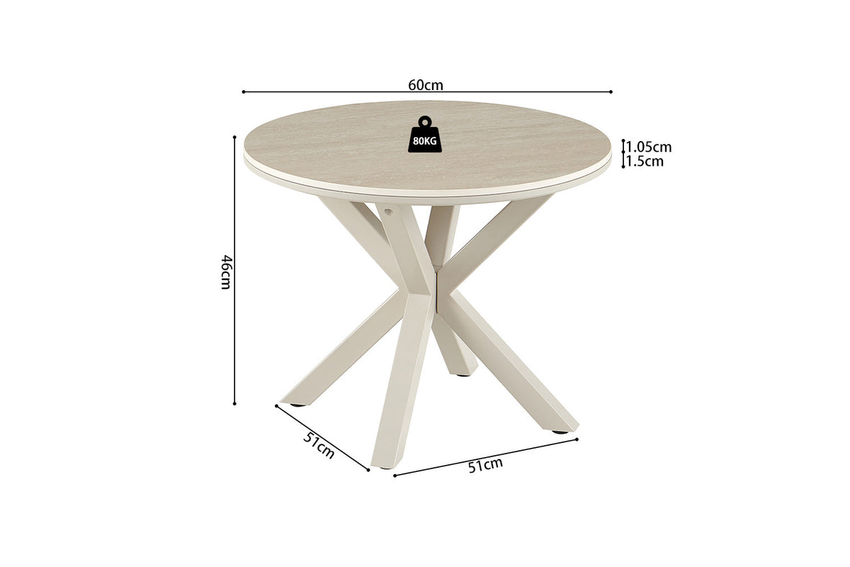 Rousseau - Ronde Salontafel Noa - Steen Barok Beige - Voet Grijs - 46 x 60 x 60 cm
