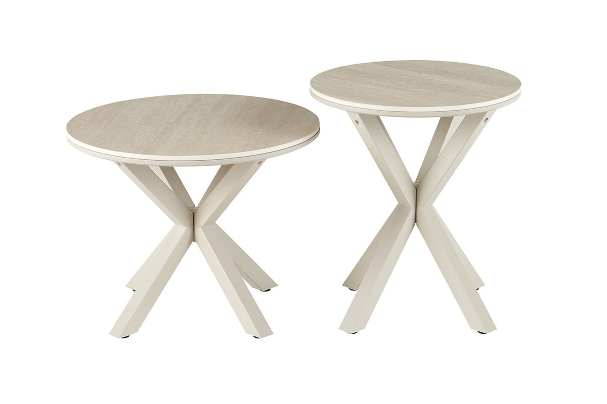 Rousseau - Ronde Salontafel Noa - Steen Barok Beige - Voet Grijs - 46 x 60 x 60 cm