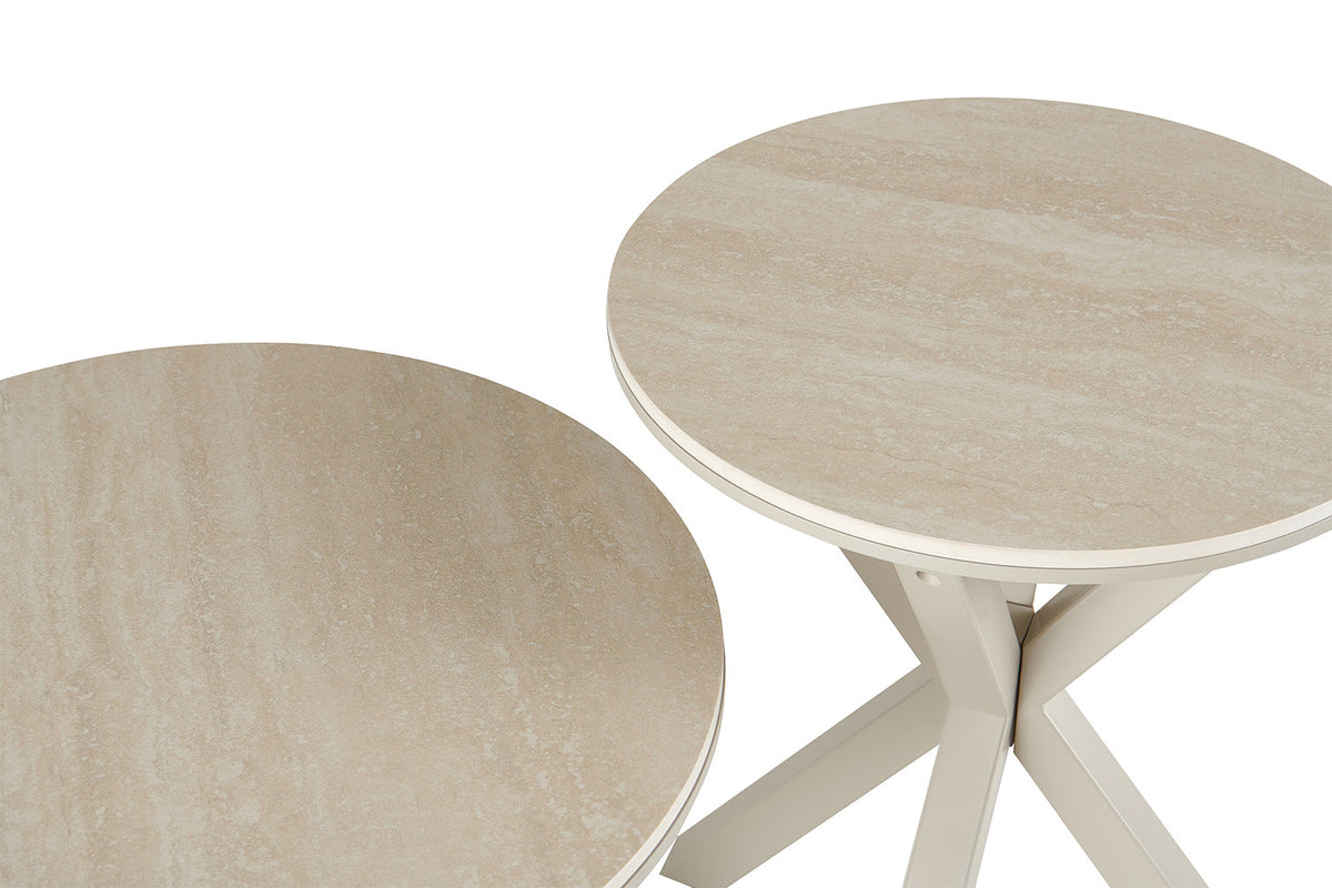 Rousseau - Ronde Salontafel Noa - Steen Barok Beige - Voet Grijs - 46 x 60 x 60 cm