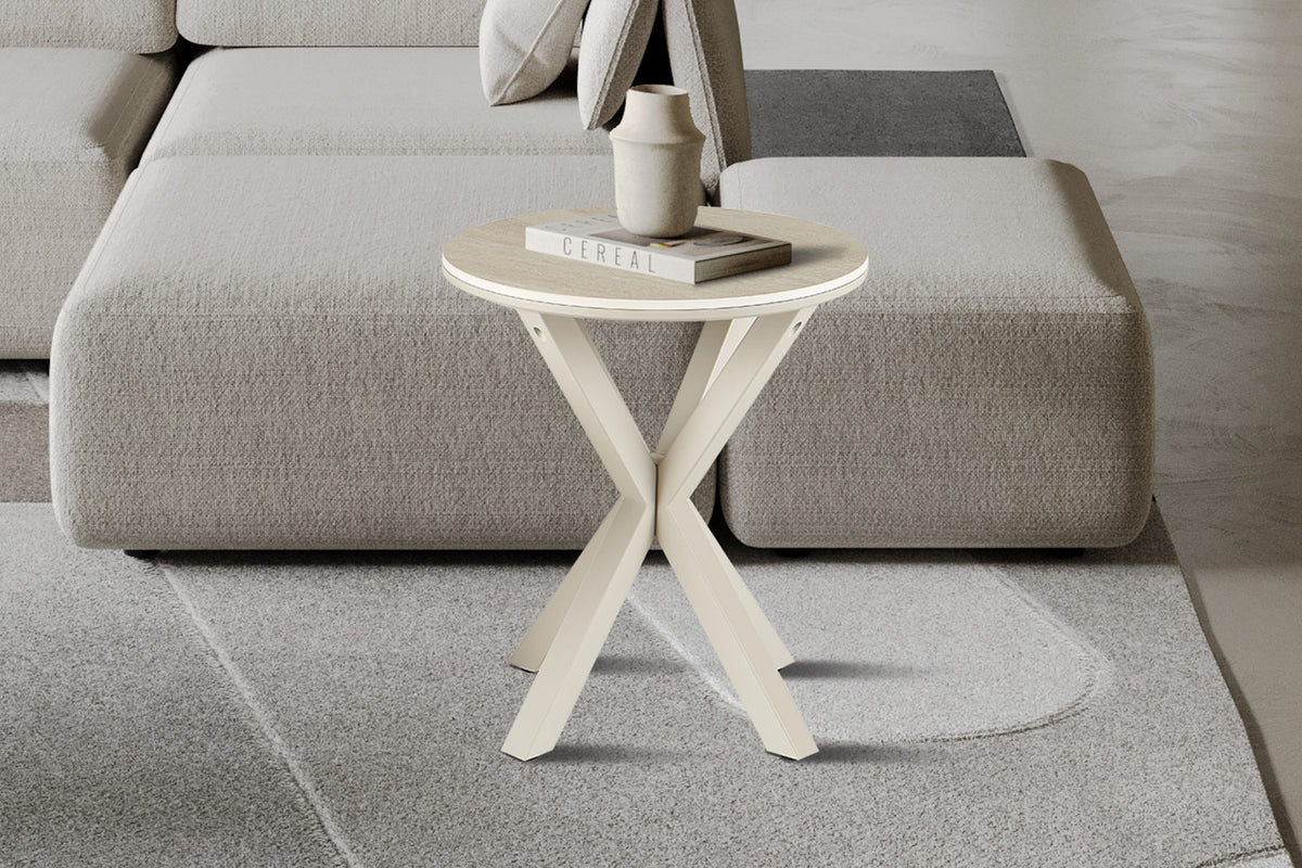 Rousseau - Table basse ronde Noa - Pierre Beige Baroque - Pied Gris - 55 x 50 x 50 cm