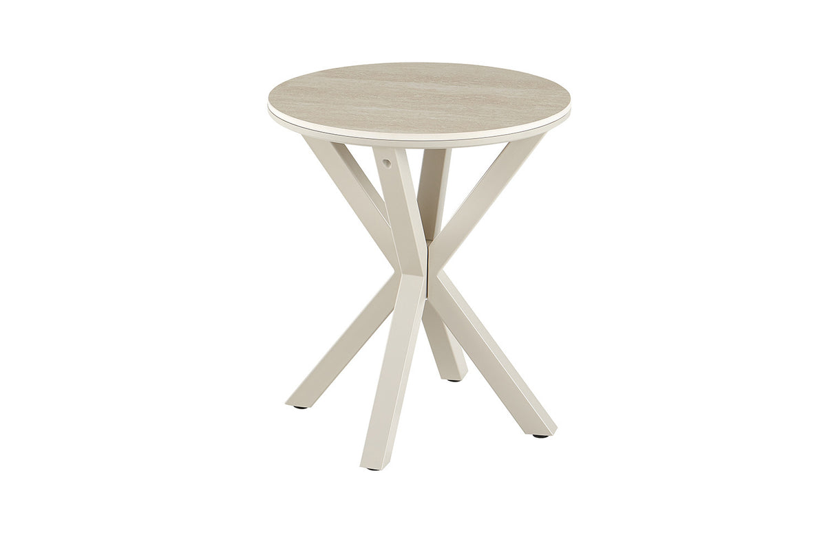 Rousseau - Table basse ronde Noa - Pierre Beige Baroque - Pied Gris - 55 x 50 x 50 cm