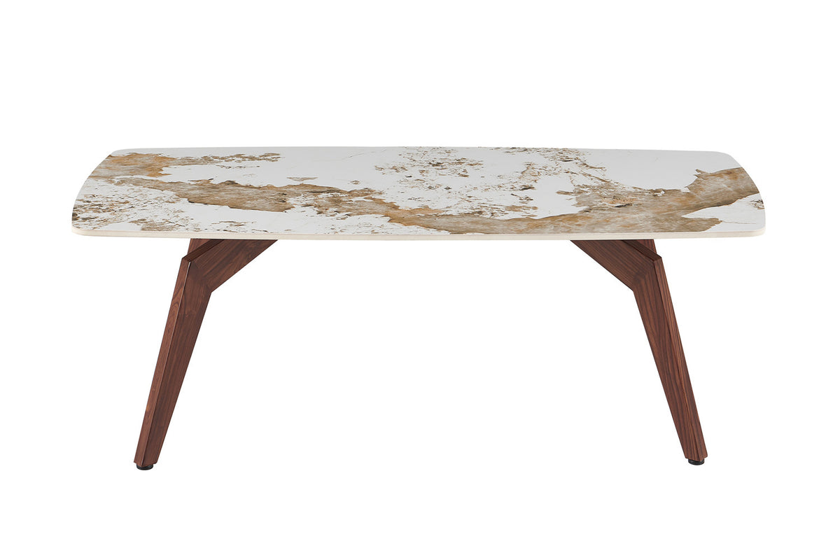 Rousseau - Table basse Alma - Pierre Pandora brillante - Pied Noyer - 41 x 120 x 60 cm