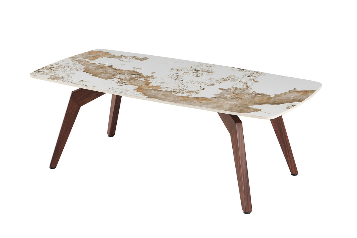 Rousseau - Table basse Alma - Pierre Pandora brillante - Pied Noyer - 41 x 120 x 60 cm