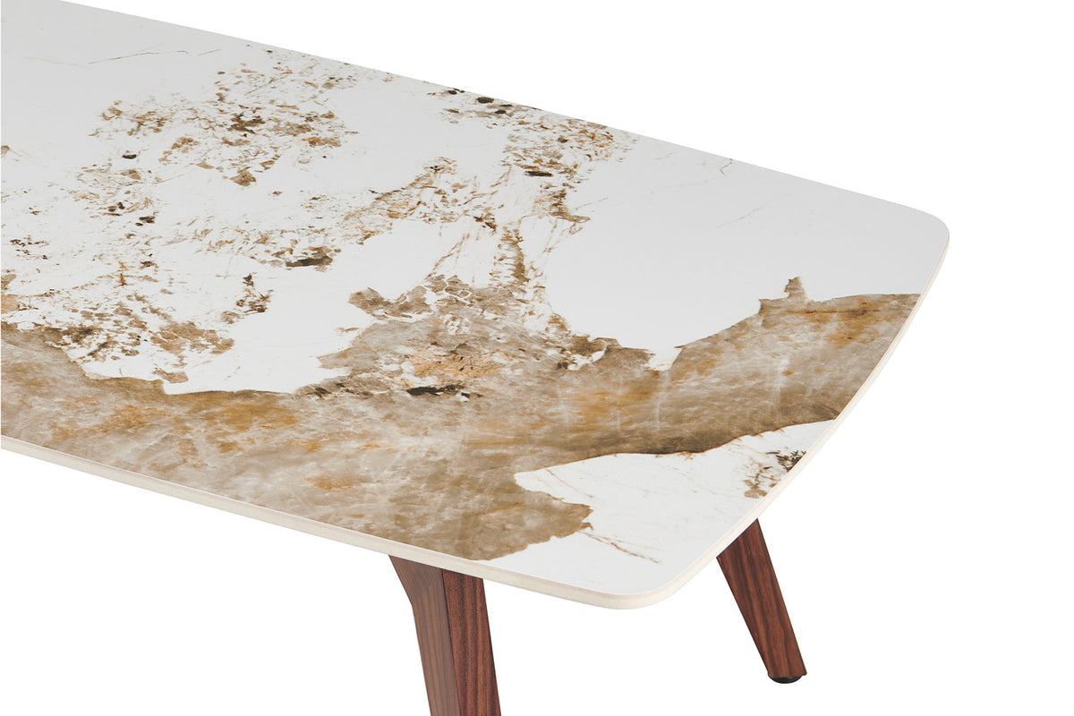Rousseau - Table basse Alma - Pierre Pandora brillante - Pied Noyer - 41 x 120 x 60 cm