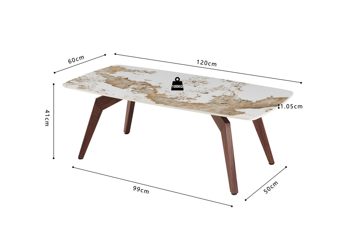 Rousseau - Table basse Alma - Pierre Pandora brillante - Pied Noyer - 41 x 120 x 60 cm