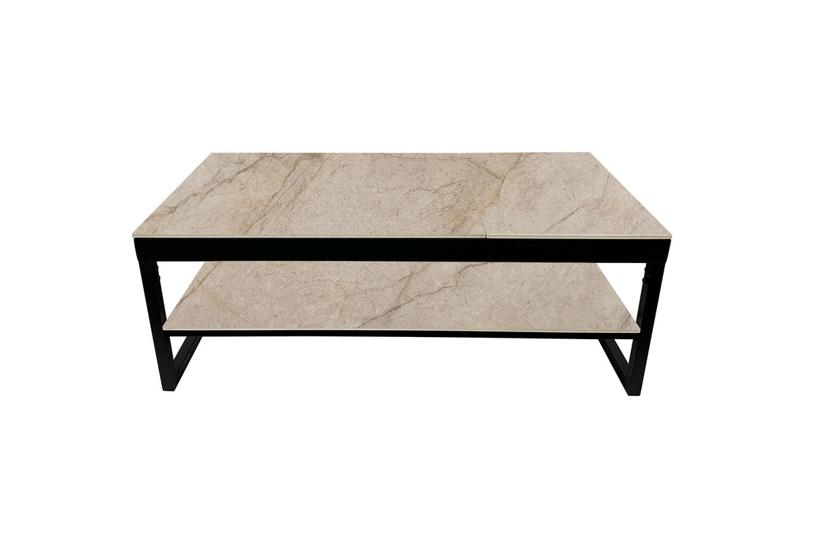 Rousseau - Table basse Axelle - Plateau relevable - Pierre brillante Shakespear Beige - 45/68 x 120 x 60 cm