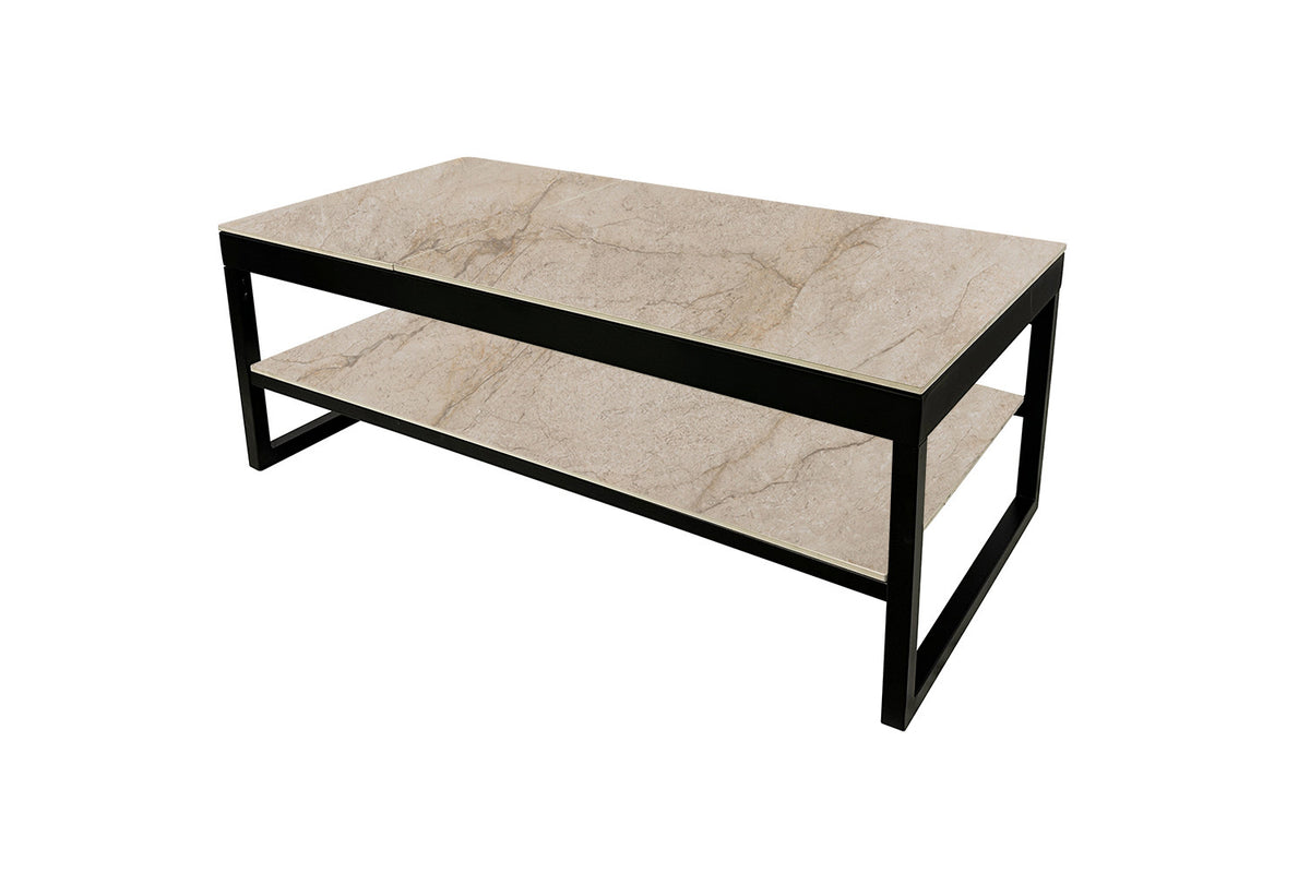 Rousseau - Table basse Axelle - Plateau relevable - Pierre brillante Shakespear Beige - 45/68 x 120 x 60 cm