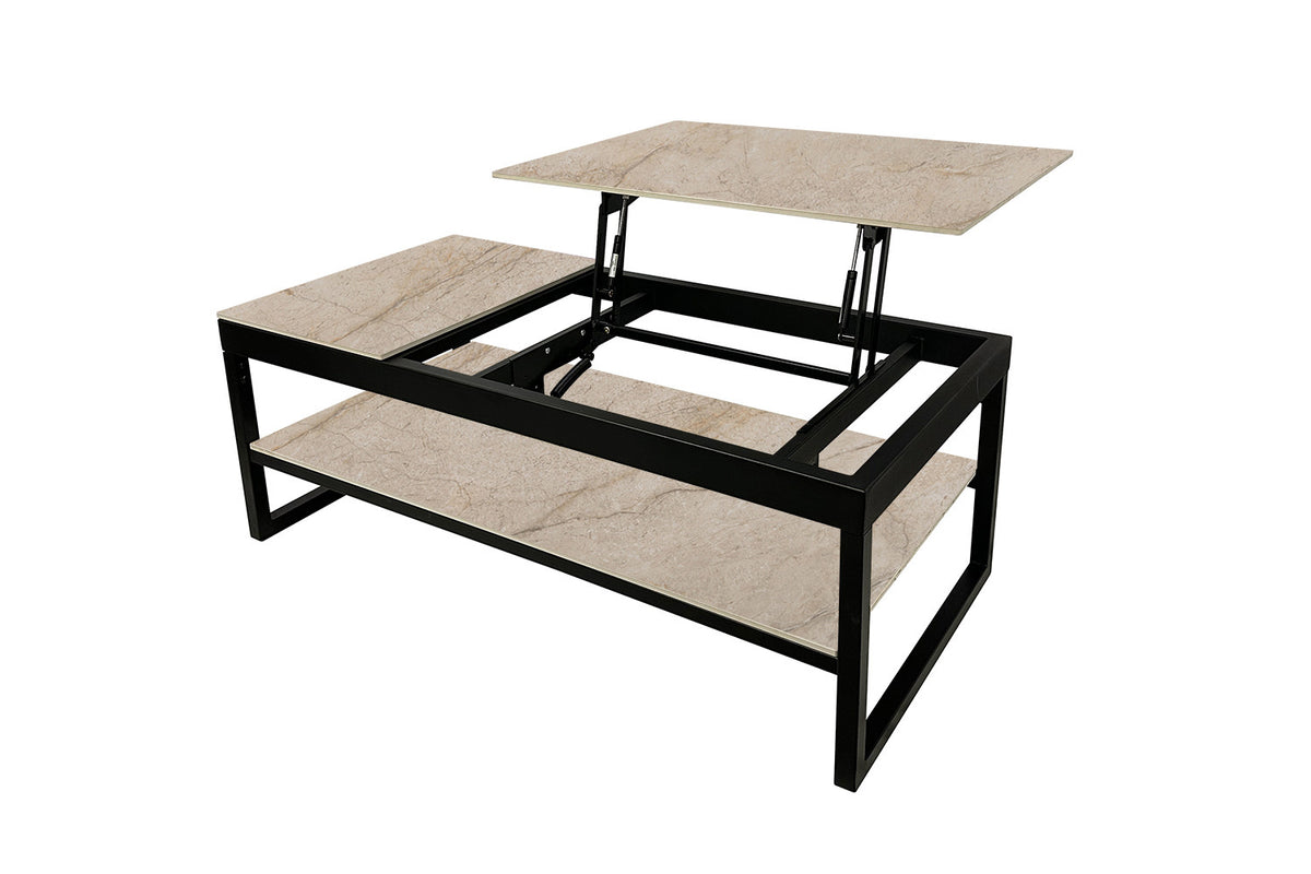 Rousseau - Table basse Axelle - Plateau relevable - Pierre brillante Shakespear Beige - 45/68 x 120 x 60 cm