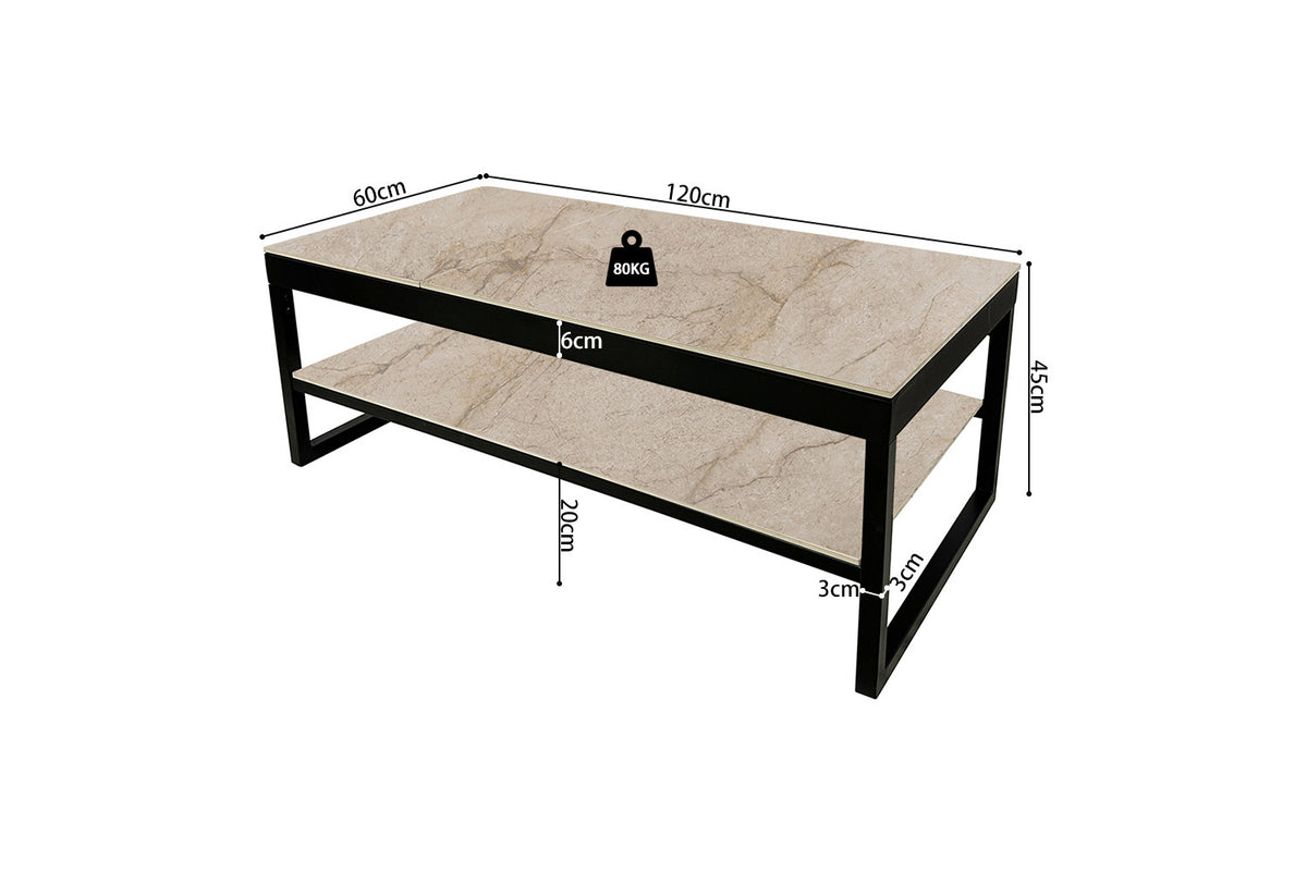 Rousseau - Table basse Axelle - Plateau relevable - Pierre brillante Shakespear Beige - 45/68 x 120 x 60 cm