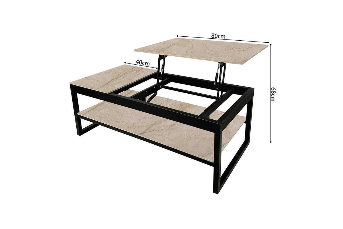 Rousseau - Table basse Axelle - Plateau relevable - Pierre brillante Shakespear Beige - 45/68 x 120 x 60 cm