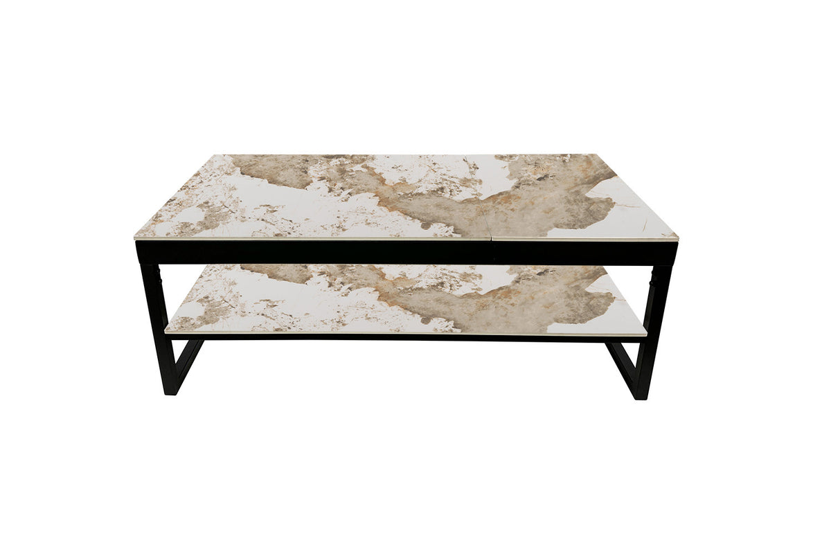 Rousseau - Salontafel Axelle - Opklapbaar Blad - Glanzende Pandora-steen - 45/68 x 120 x 60 cm