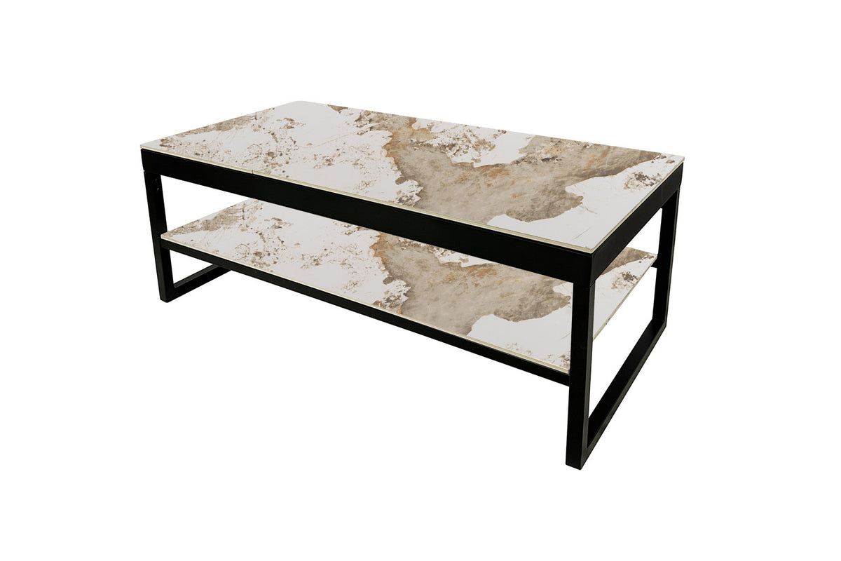 Rousseau - Salontafel Axelle - Opklapbaar Blad - Glanzende Pandora-steen - 45/68 x 120 x 60 cm