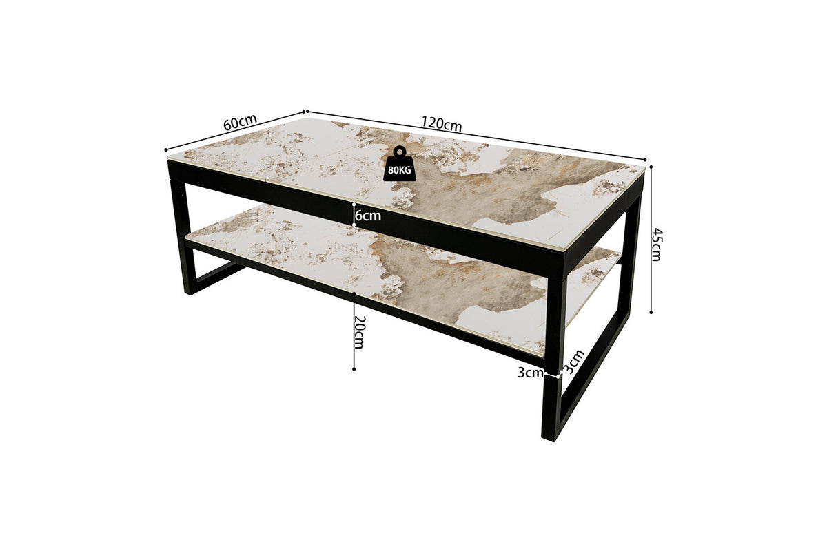 Rousseau - Salontafel Axelle - Opklapbaar Blad - Glanzende Pandora-steen - 45/68 x 120 x 60 cm