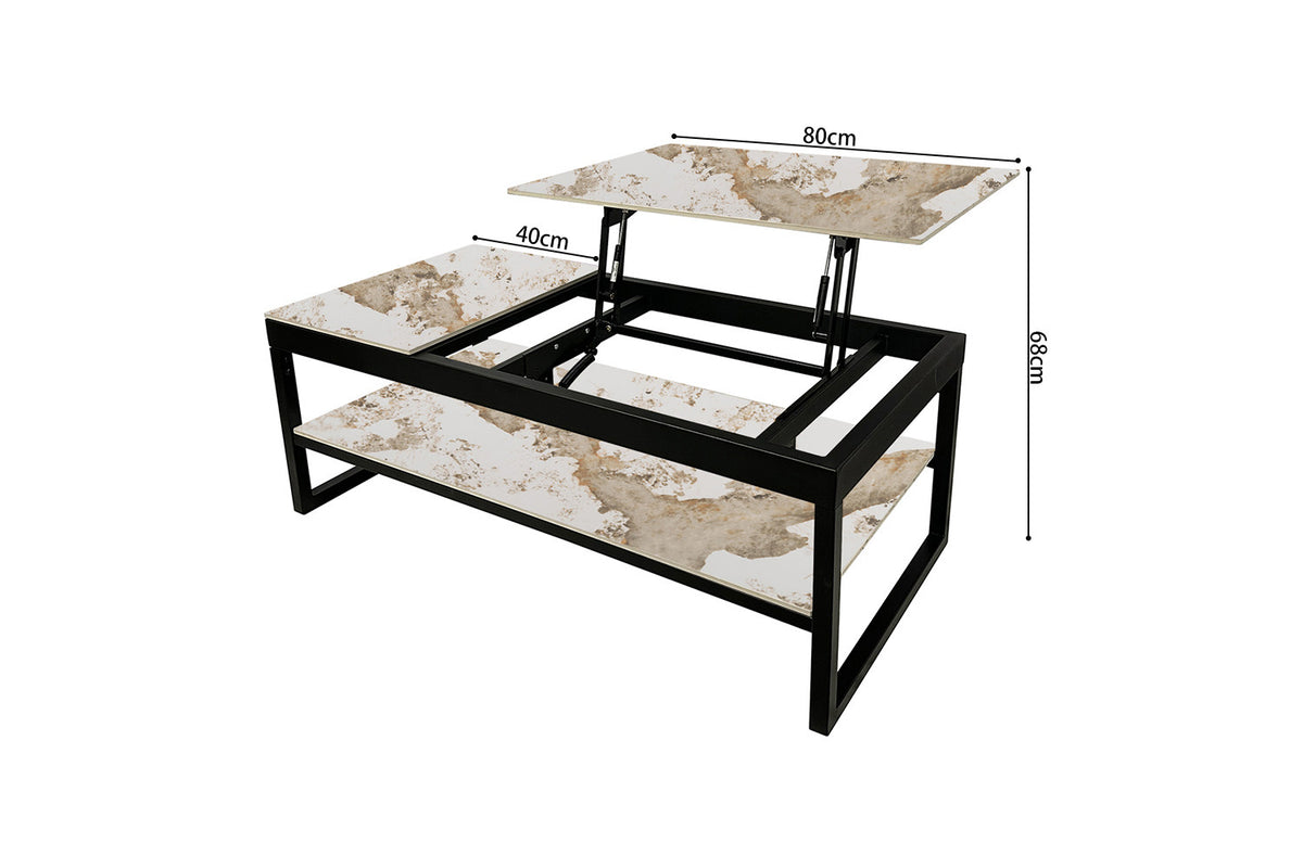 Rousseau - Salontafel Axelle - Opklapbaar Blad - Glanzende Pandora-steen - 45/68 x 120 x 60 cm