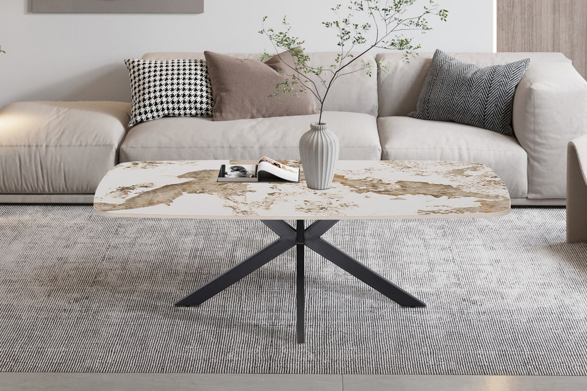 Rousseau - Table basse ovale danoise Apollo - Pierre Pandora brillante - 45 x 130 x 70 cm