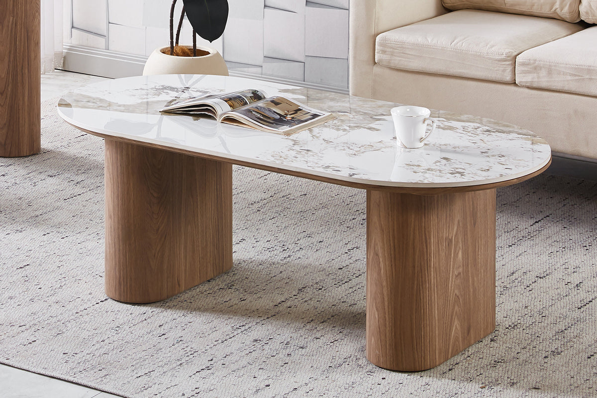 NIEUW - Salontafel 'Evora' Glanzend Steen Pandora goudbruin