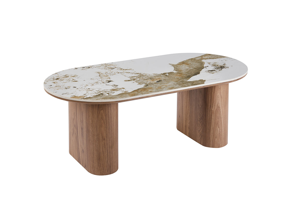 NIEUW - Salontafel 'Evora' Glanzend Steen Pandora goudbruin