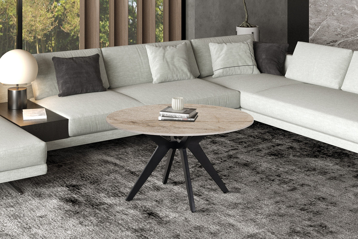 Rousseau - Table basse ronde Apollo - Pierre brillante Shakespear Beige - 45 x 80 x 80 cm