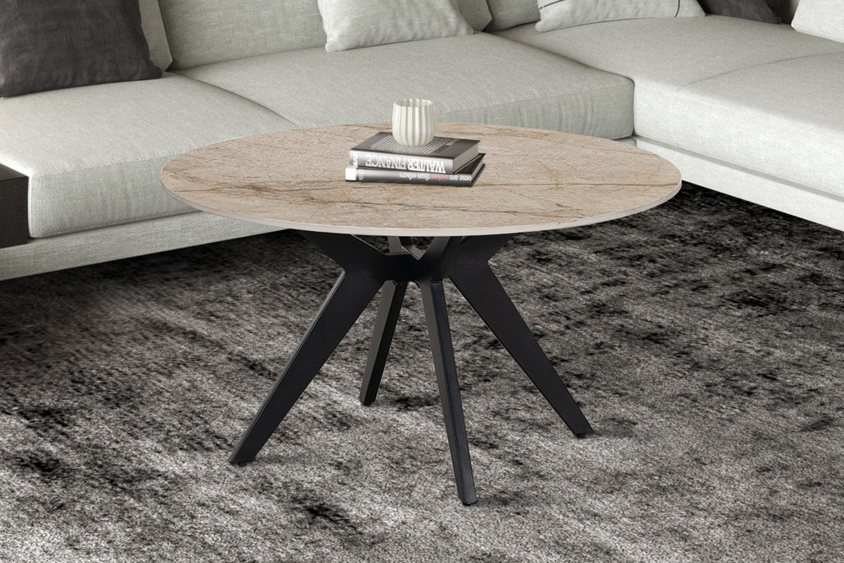 Rousseau - Table basse ronde Apollo - Pierre brillante Shakespear Beige - 45 x 80 x 80 cm