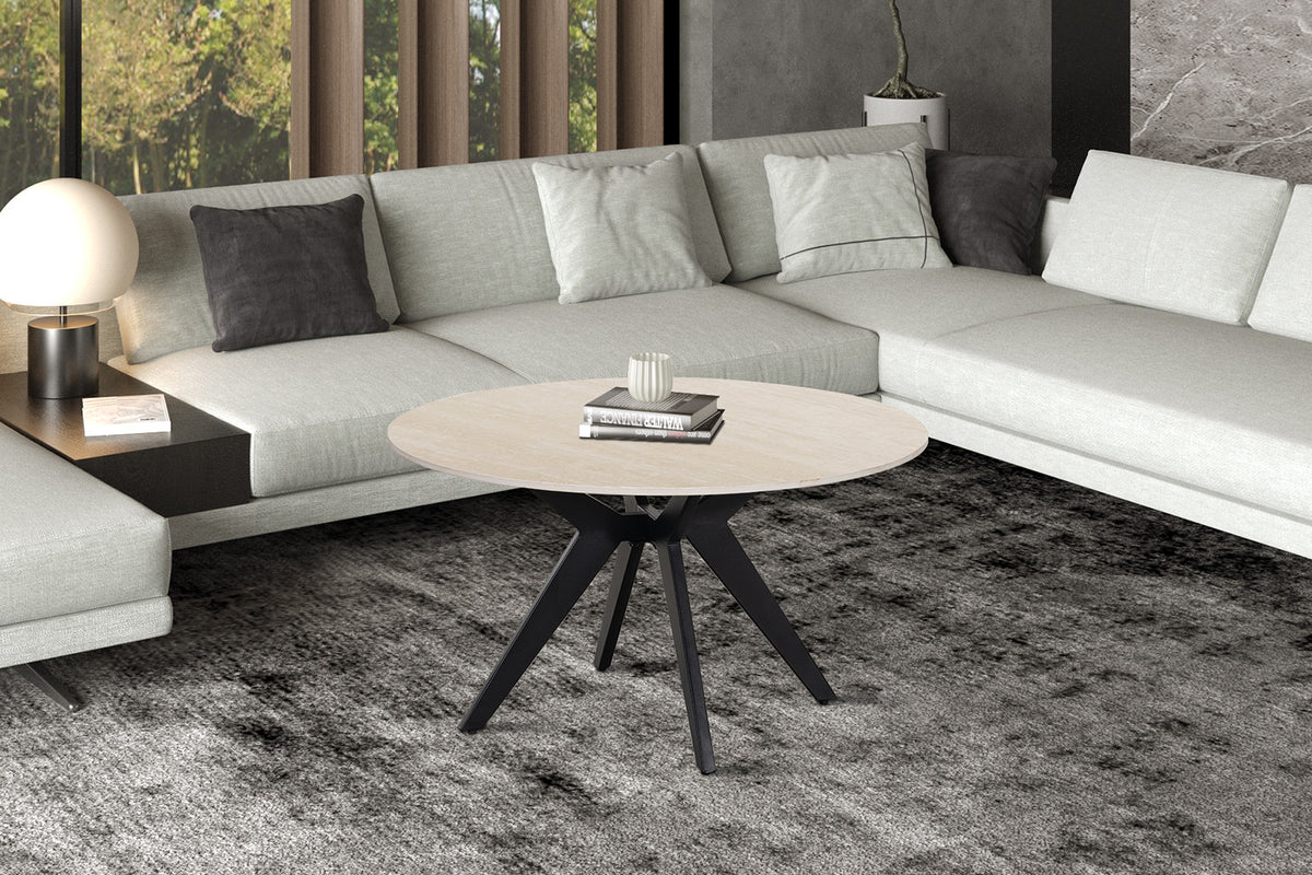 Rousseau - Table basse ronde Apollo - Pierre Beige Baroque - 45 x 80 x 80 cm