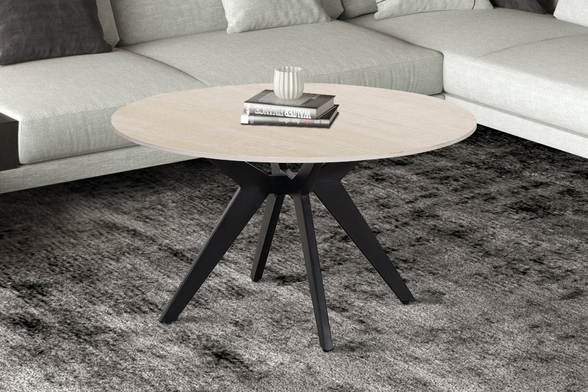 Rousseau - Table basse ronde Apollo - Pierre Beige Baroque - 45 x 80 x 80 cm