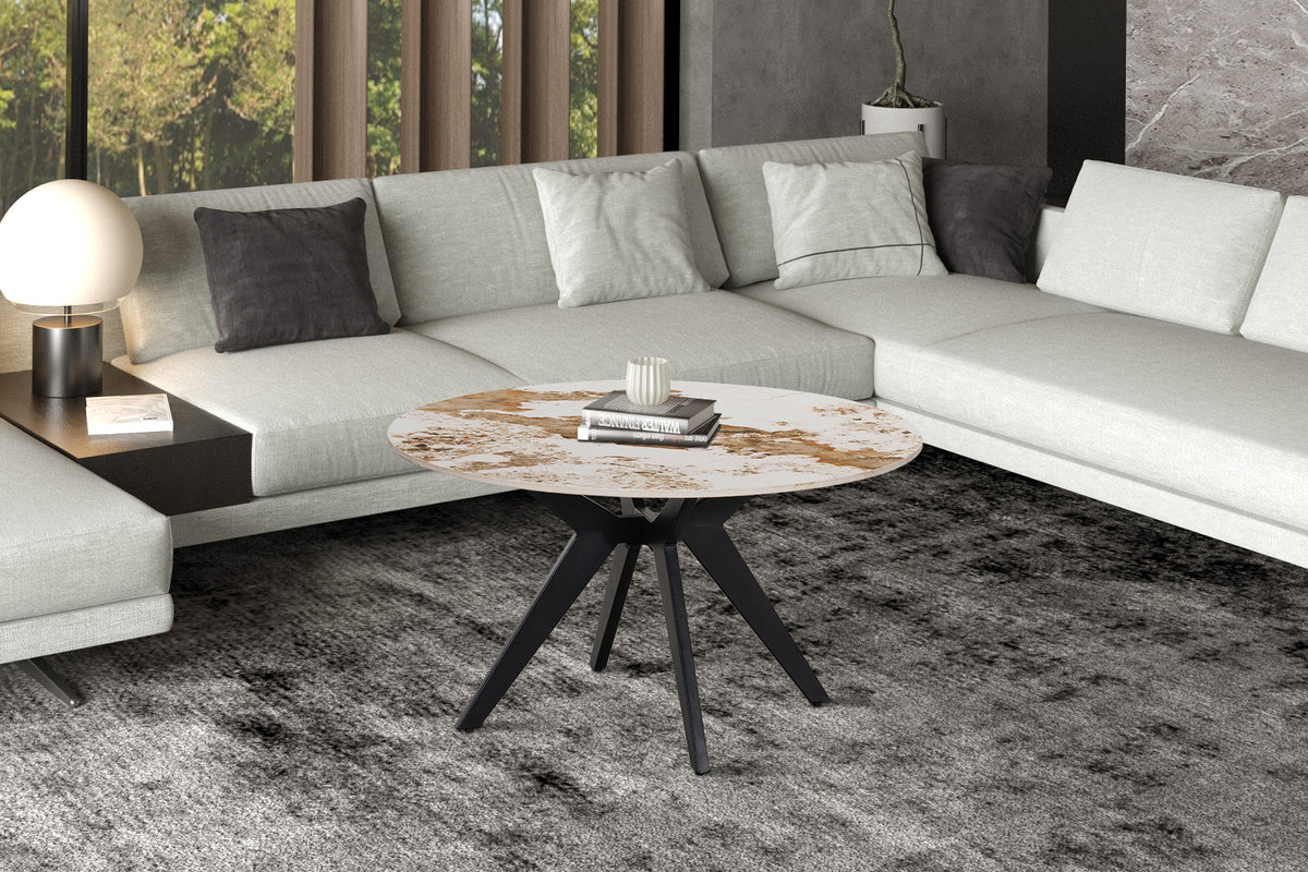 Rousseau - Table basse ronde Apollo - Pierre Pandora brillante - 45 x 80 x 80 cm