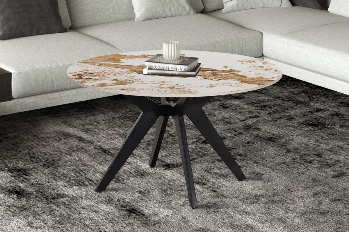 Rousseau - Table basse ronde Apollo - Pierre Pandora brillante - 45 x 80 x 80 cm