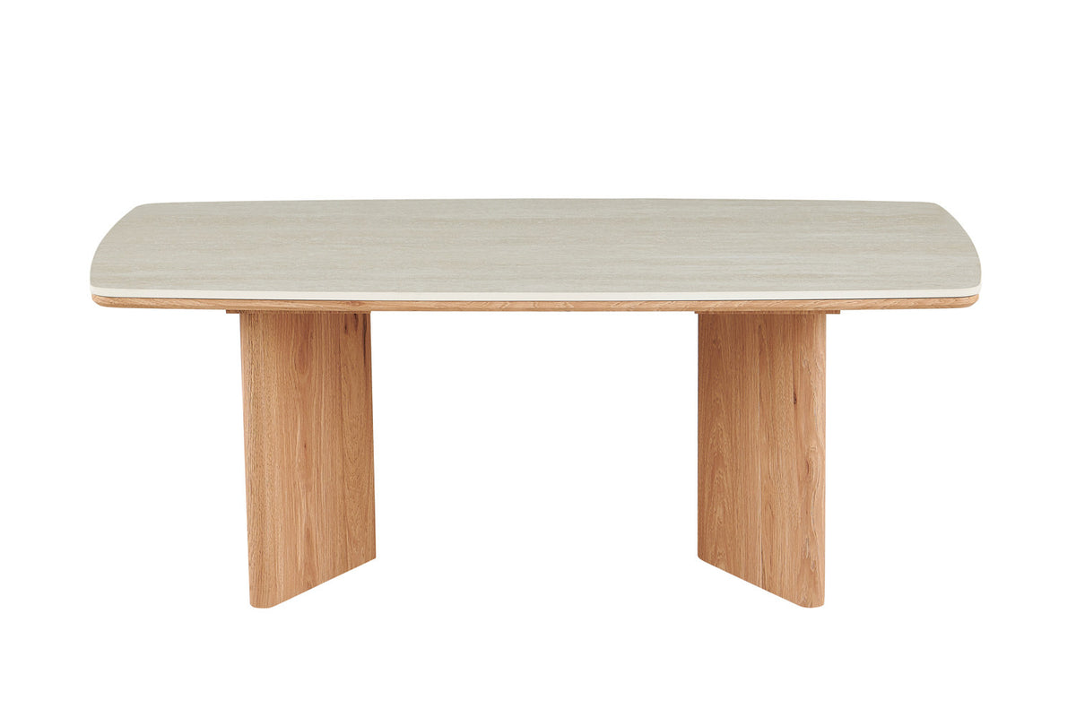 Rousseau - Table basse ovale Matera - Pierre Beige Baroque - 45 x 120 x 60 cm