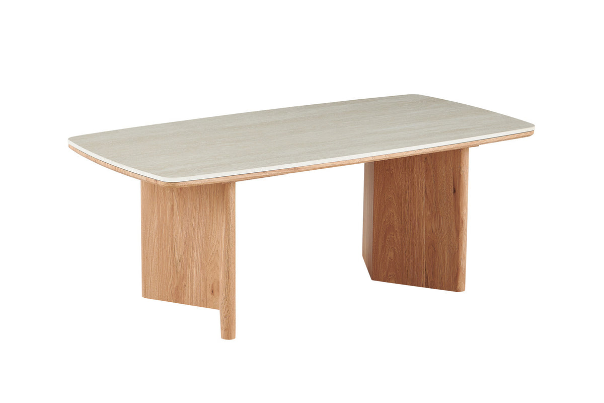 Rousseau - Table basse ovale Matera - Pierre Beige Baroque - 45 x 120 x 60 cm
