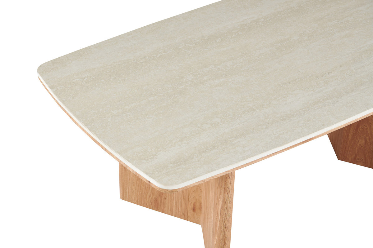 Rousseau - Table basse ovale Matera - Pierre Beige Baroque - 45 x 120 x 60 cm
