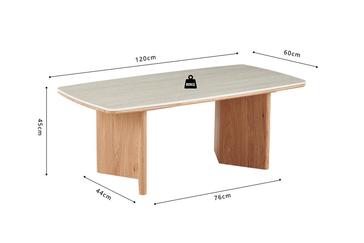 Rousseau - Table basse ovale Matera - Pierre Beige Baroque - 45 x 120 x 60 cm