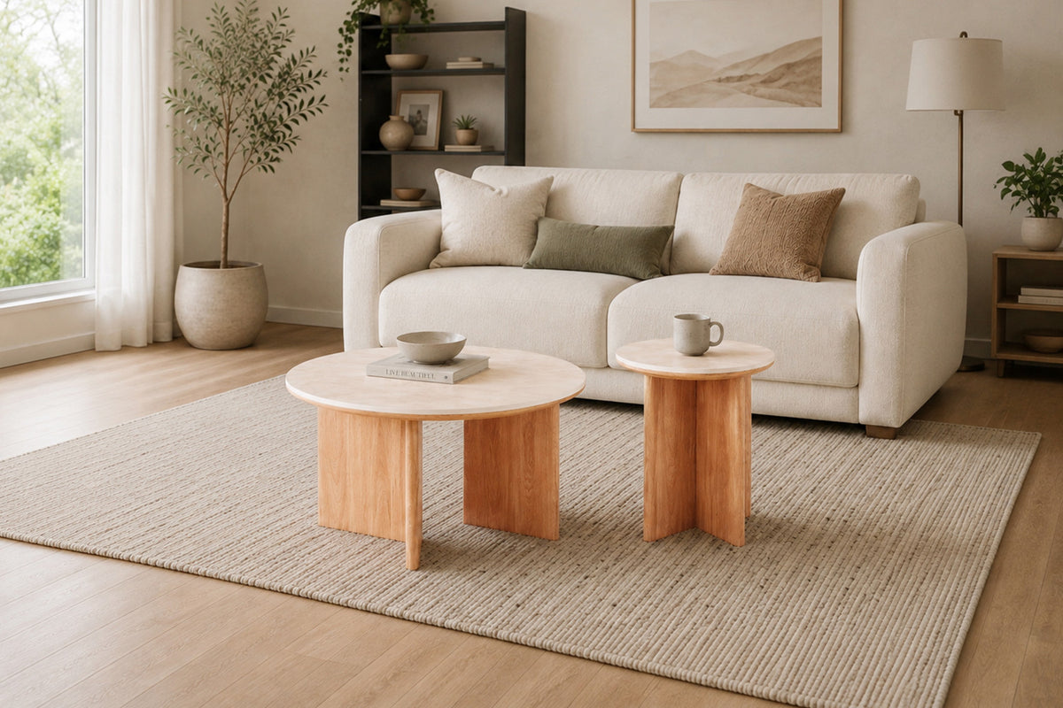 Rousseau - Ronde Salontafel Matera - Steen Barok Beige - 45 x 80 x 80 cm