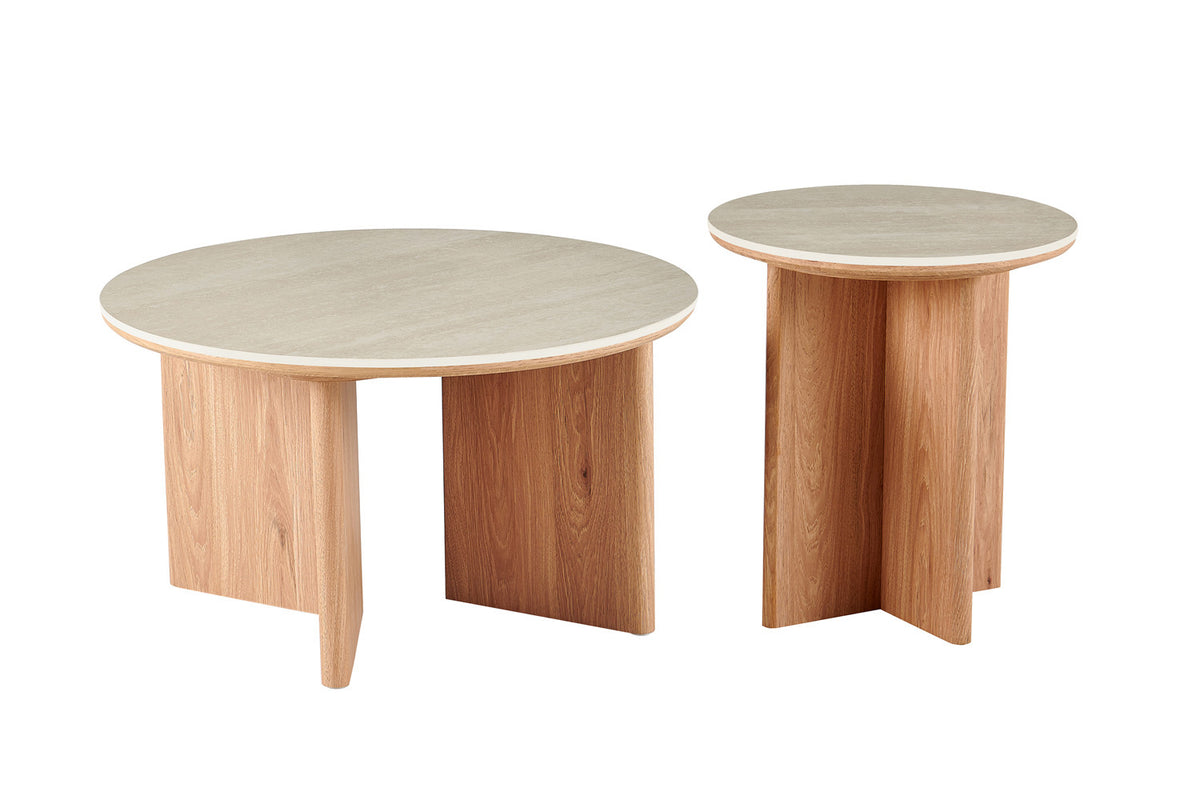Rousseau - Ronde Salontafel Matera - Steen Barok Beige - 45 x 80 x 80 cm