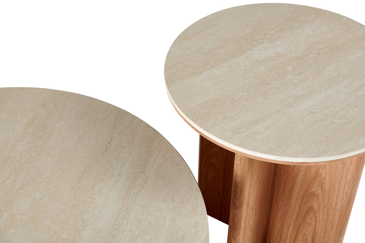 Rousseau - Ronde Salontafel Matera - Steen Barok Beige - 45 x 80 x 80 cm