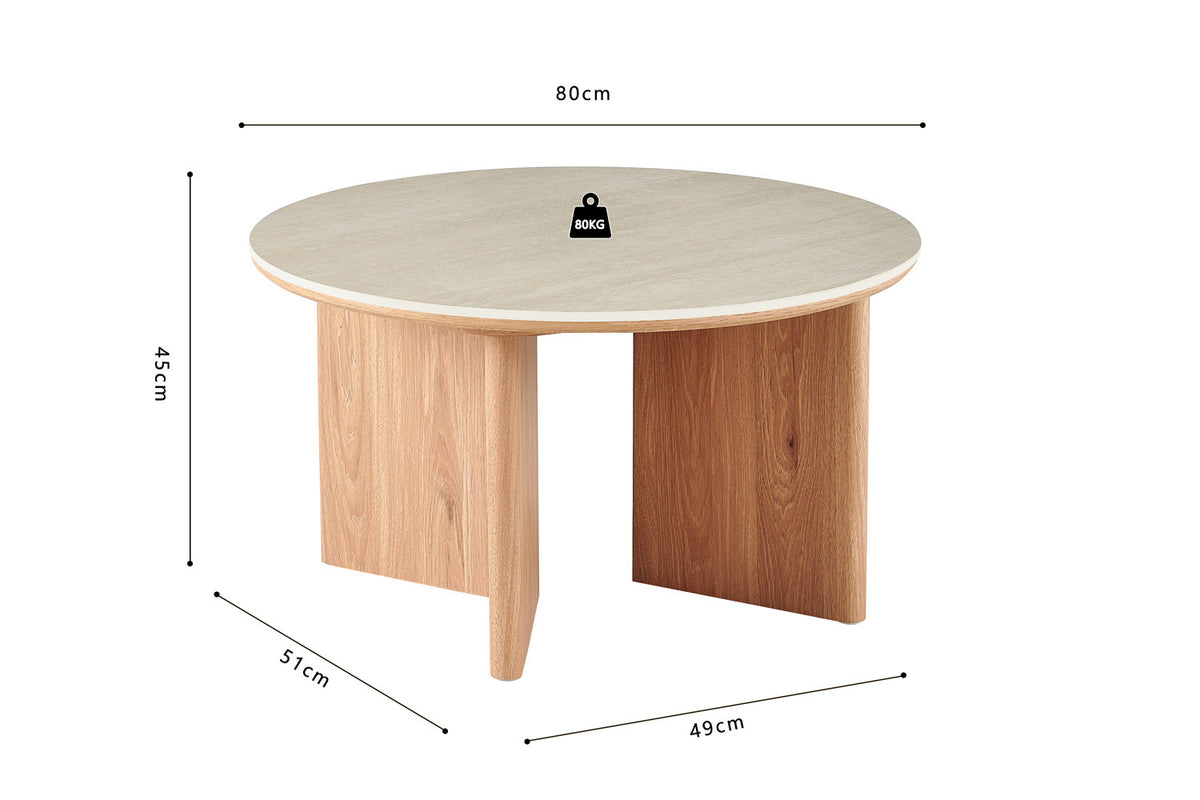 Rousseau - Ronde Salontafel Matera - Steen Barok Beige - 45 x 80 x 80 cm