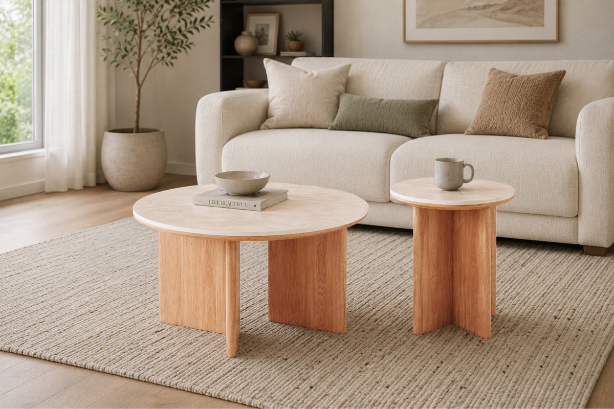 Rousseau - Table d'appoint ronde Matera - Pierre Beige Baroque - 55 x 50 x 50 cm