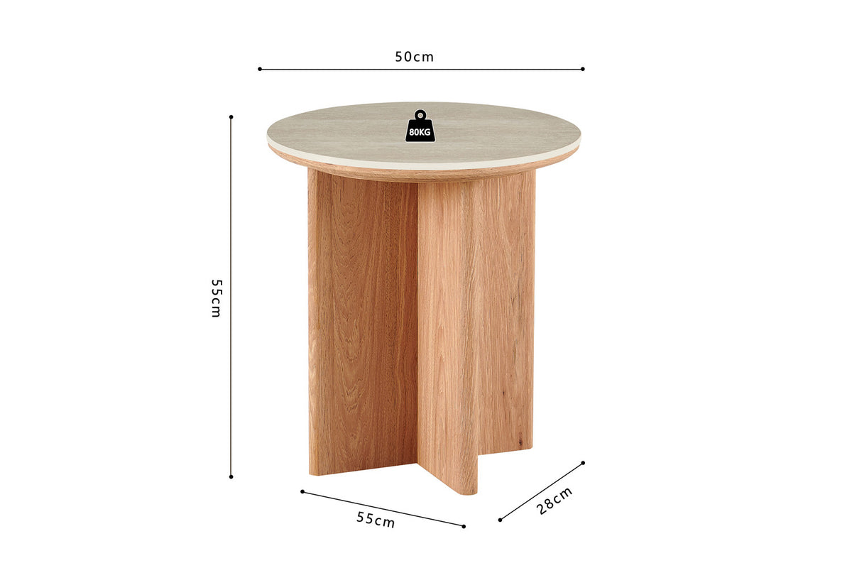 Rousseau - Ronde Bijzettafel Matera - Steen Barok Beige - 55 x 50 x 50 cm