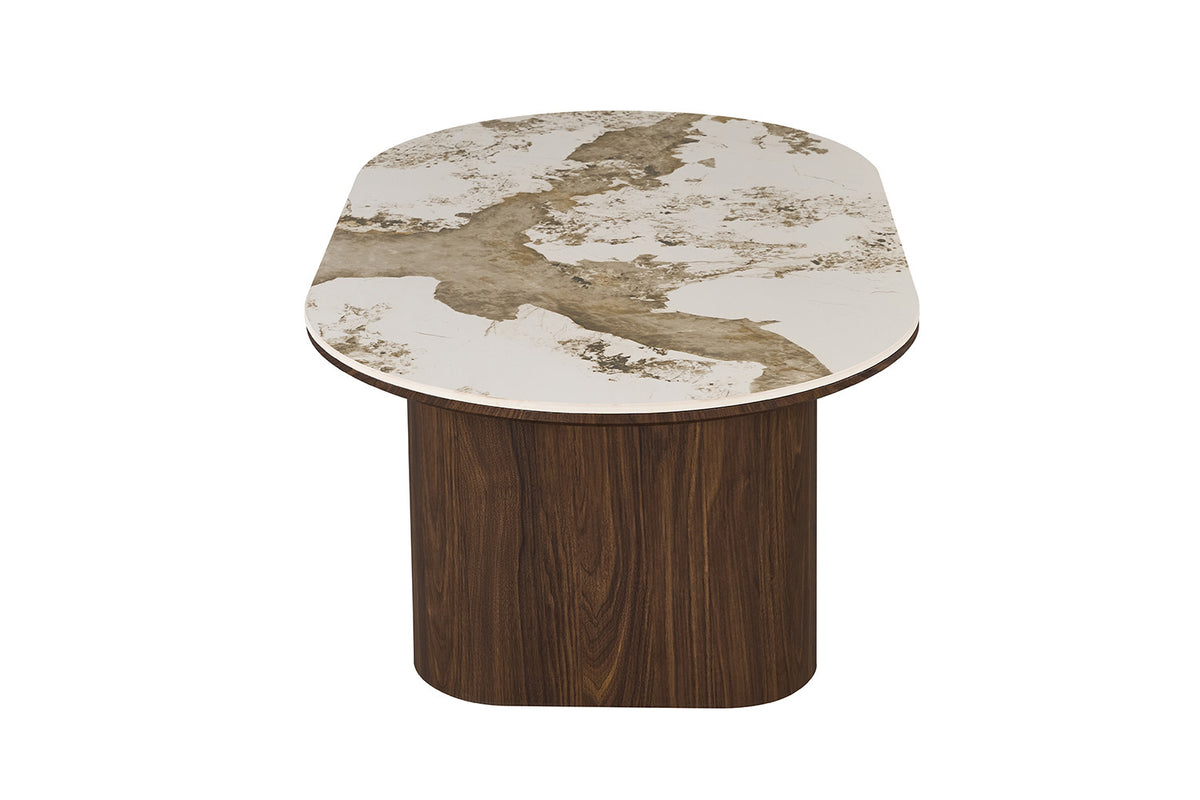 Rousseau - Table basse ovale Tomar - Chêne fumé - Pierre Pandora brillante - 40 x 120 x 70 cm