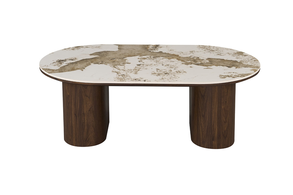 Rousseau - Table basse ovale Tomar - Chêne fumé - Pierre Pandora brillante - 40 x 120 x 70 cm